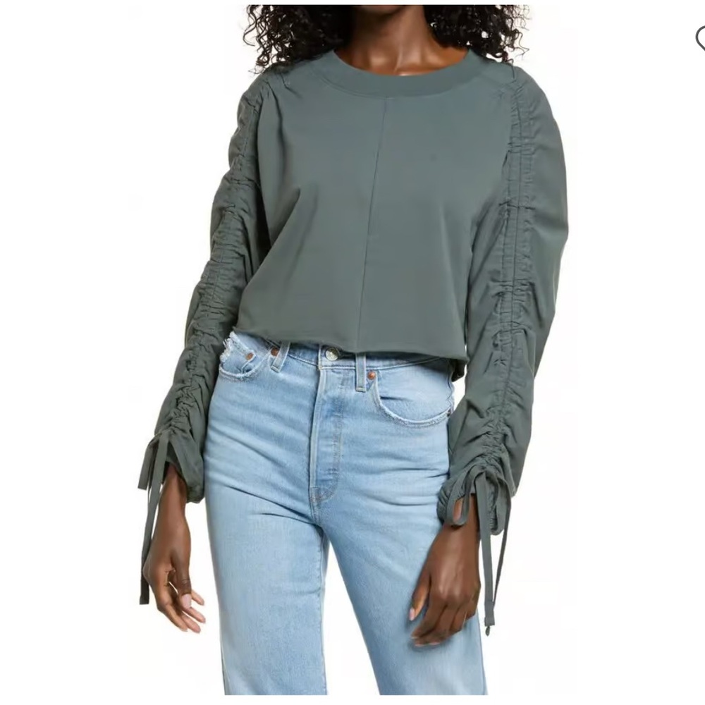 OPEN EDIT new with tags  Ruched Sleeve Sweatshirt size XS color military green